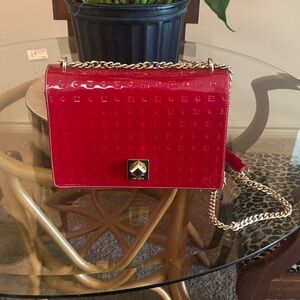 Arcadia Glossy Red Crossbody Bag with Gold Chain patent